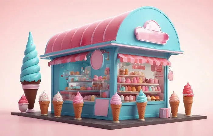 Realistic Ice Cream Shop 3D Model Illustration image